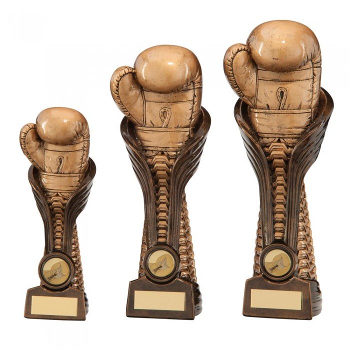 GAUNTLET BOXING RESIN TROPHY - 2 SIZES - 18.5CM - 25CM